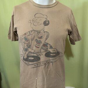 Popeye the Sailor Man Dj'ing Spinach Men's Brown Shirt Medium Olive Oyl Bluto